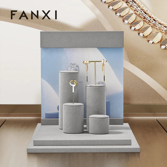 Oirlv Grey Microfiber Earrings Ring Necklace Jewelry Display Set TT328