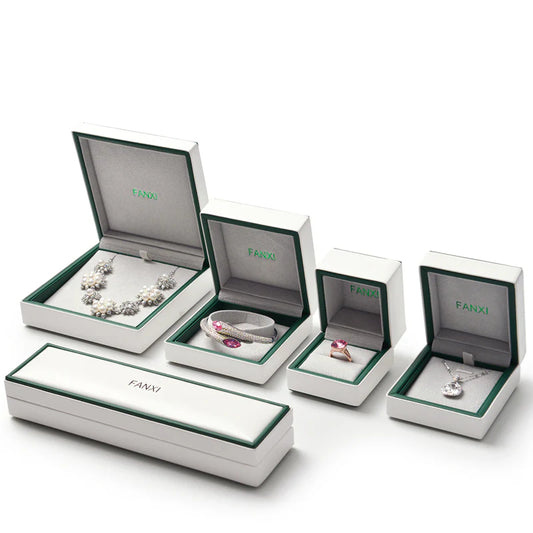 OIRLV White PU Leather With Gray Microfiber Jewelry Gift Packaging Box H055