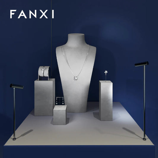 OIRLV Grey Ring Pendant Earrings Jewelry Display Set TT334