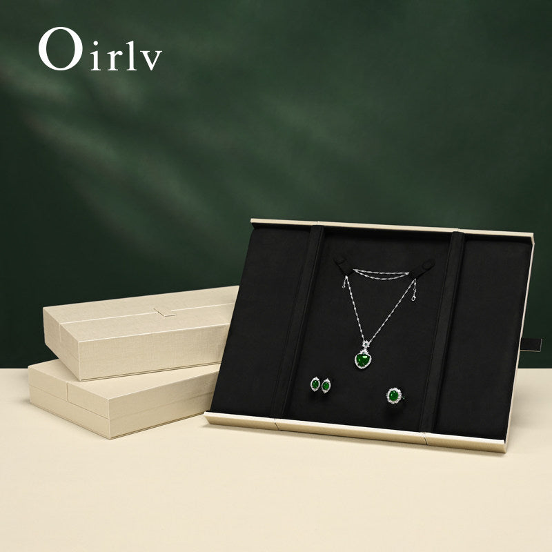 OIRLV Luxury Beige PU Leather Microfiber Jewelry Box : H198