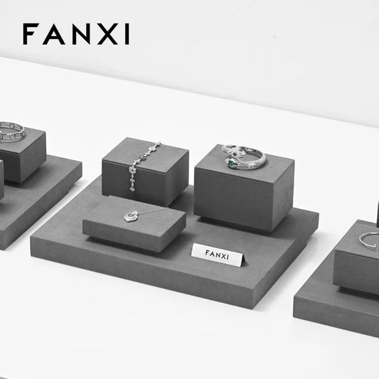 Gray Microfiber Earrings Ring Necklace Jewelry Display Set TT256