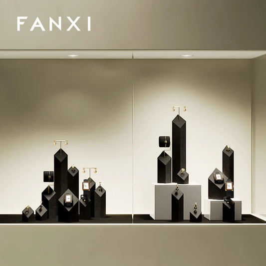 OIRLV Black Microfiber Earrings Ring Watch Jewelry Display Set TT301