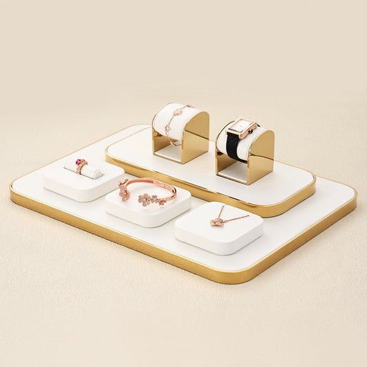 White Leather Earrings Ring Necklace Jewelry Display Set TT198