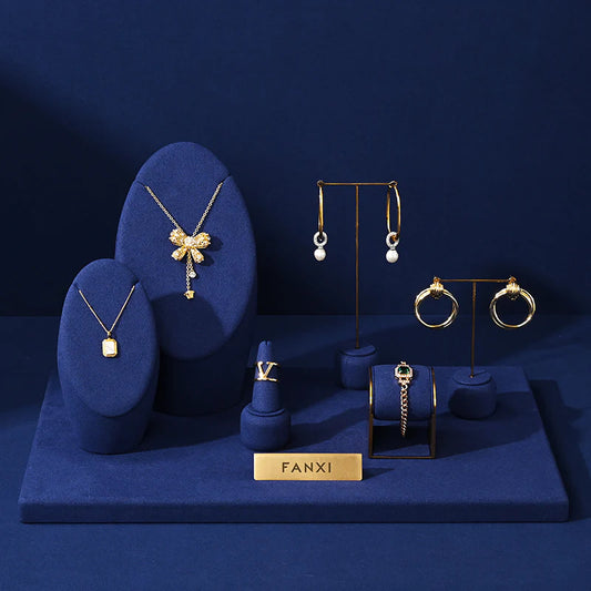 Blue Microfiber Ring Earring Necklace Jewelry Display Set TT315