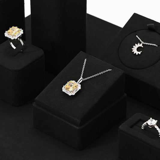 Black Microfiber Ring Earring Necklace Watch Jewelry Display Set TT195