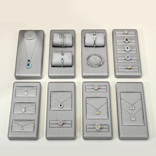 Silver Gray Rings Necklace Bracelet Jewelry Display Set TT240