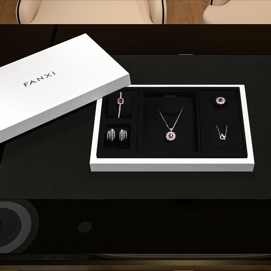 New Black White PU Leather Microfiber Surround Jewelry Tray P152