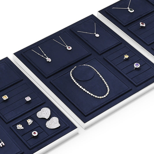 Blue Microfiber Earrings Ring Necklace Jewelry Display Set TT208