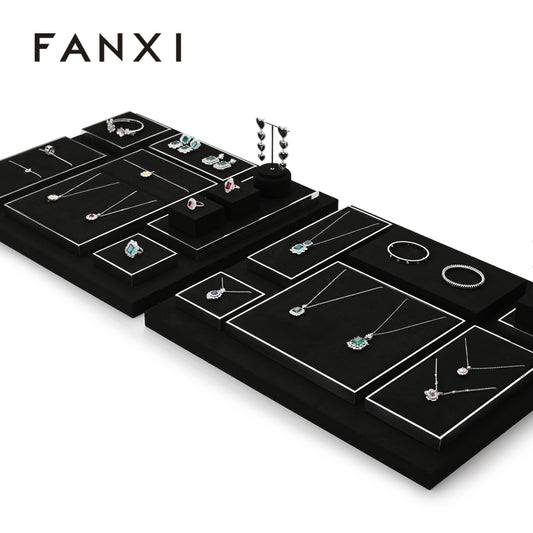 Black Microfiber Ring Earring Necklace Watch Jewelry Display Set TT193