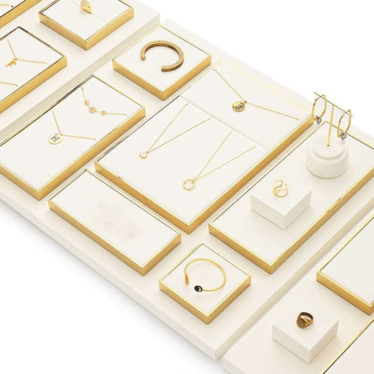 Beige Microfiber Ring Earring Necklace Watch Jewelry Display Set TT194