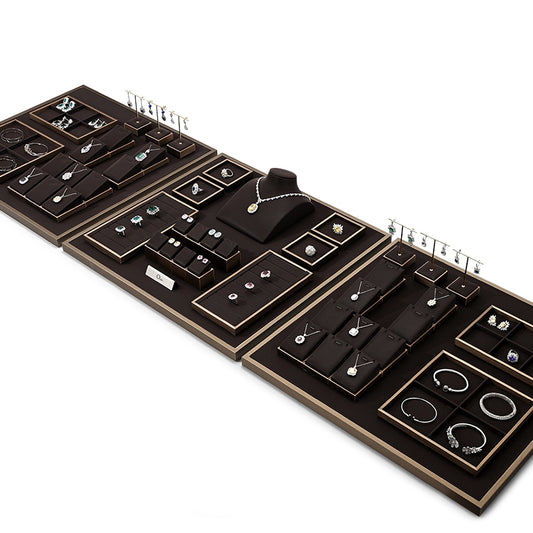 Black-Brown PU Leather Ring Earring Necklace Jewelry Display Set TT215