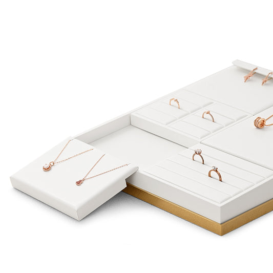 White PU Leather Earrings Ring Necklace Jewelry Display Set TT204