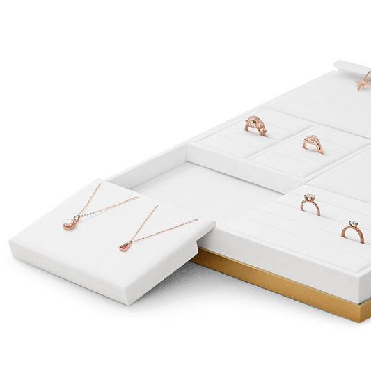 White Microfiber Earrings Ring Necklace Jewelry Display Set TT202