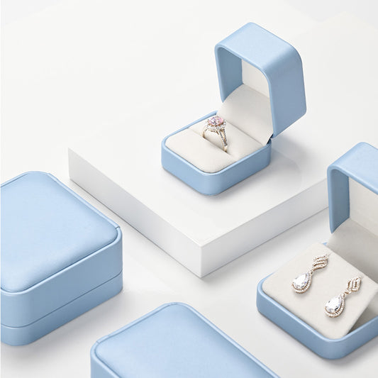 New Blue PU Leather Microfiber Jewelry Box H159