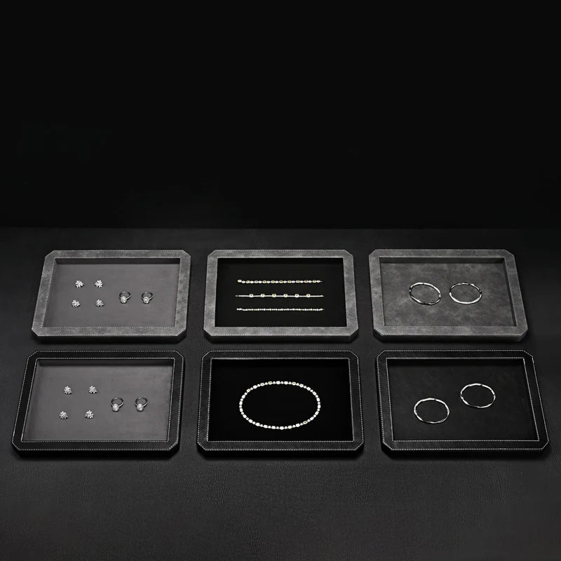 Octagon Luxury Black/Gray/Green Stitching Jewelry Display Tray P213