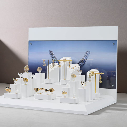 White Rings Earrings Necklace Jewelry Display Set TT241