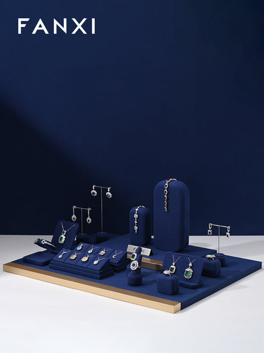 Blue Pendant Bracelet Earrings Ring Jewelry Display Set TT228