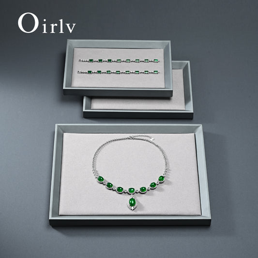 Gray PU Leather Microfiber Jewelry Display Tray P081