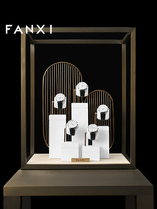 White Microfiber Watch Stand Display Set TT172