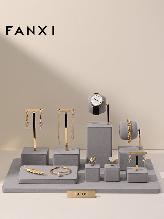 Gray Microfiber Ring Necklace Jewelry Display Set TT182