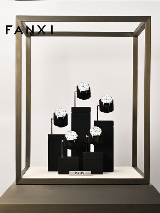 Black Microfiber Watch Stand Display Set TT173