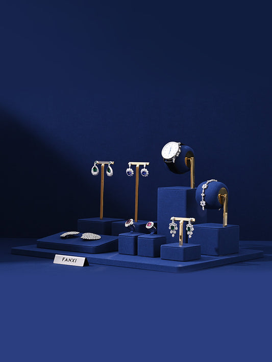 Blue Microfiber Ring Necklace Jewelry Display Set TT181