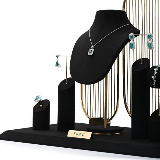 Black Microfiber Earrings Ring Watch Jewelry Display Set TT211