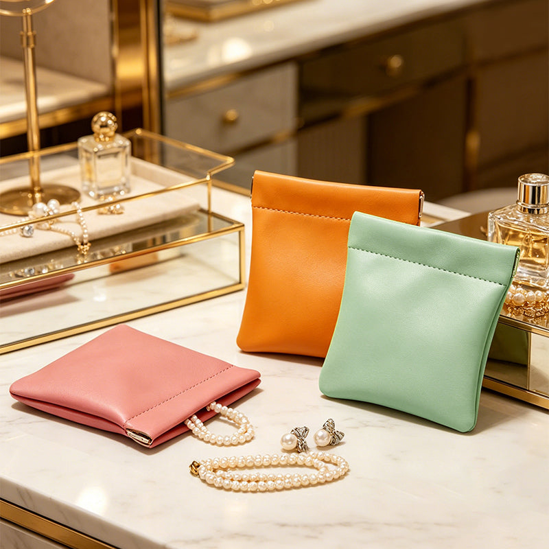 PU Leather Automatic Sealing Jewelry Gift Bag D053