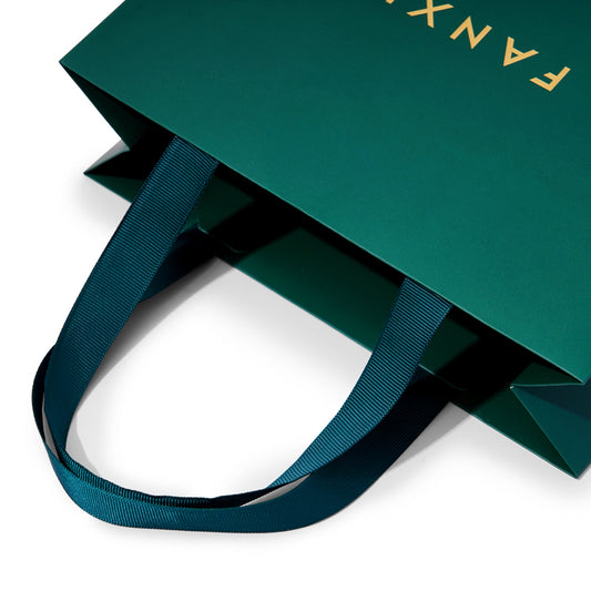 Dark green paper jewelry bag with matching ribbon :D047