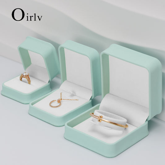 Mint Green PU Leather Plush Jewelry Box H144