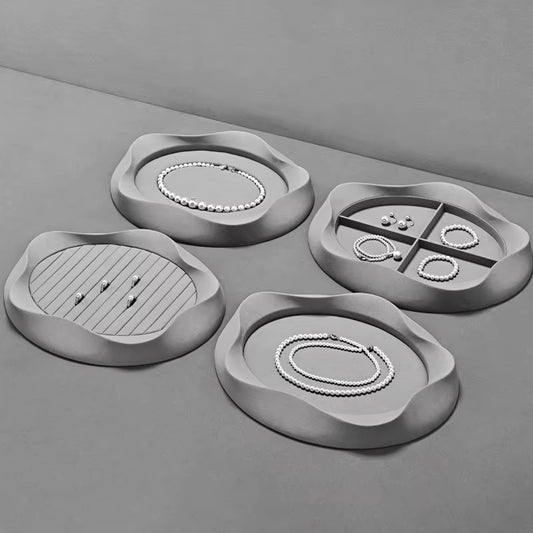 Oirlv Pearl Jewelry Tray Jewelry Viewing Tray Gray Microfiber Rings Necklaces Earrings Bracelets Display