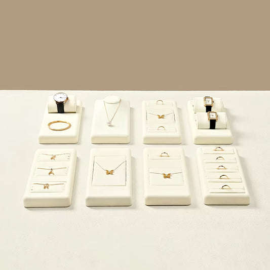 Oirlv Beige Jewelry Display Props Microfiber Jewelry Organizer Ring Necklace Watch Display Stand