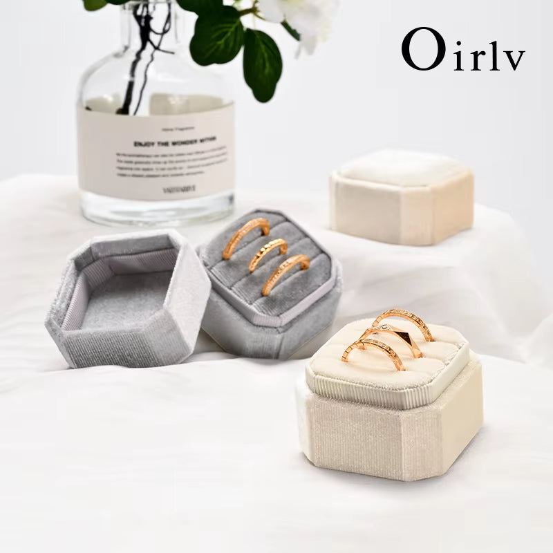 Oirlv Wedding Flanner Ring Box Engagement Triple Slot Square Ring Box