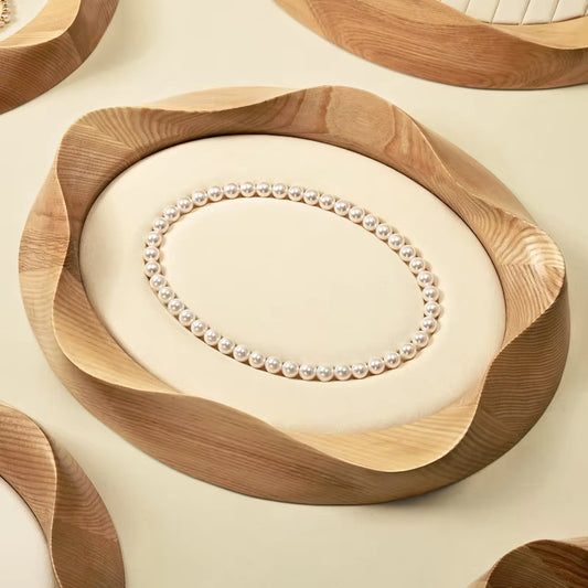 Oirlv Wooden Jewelry Tray Petal Shape Jewelry Viewing Tray