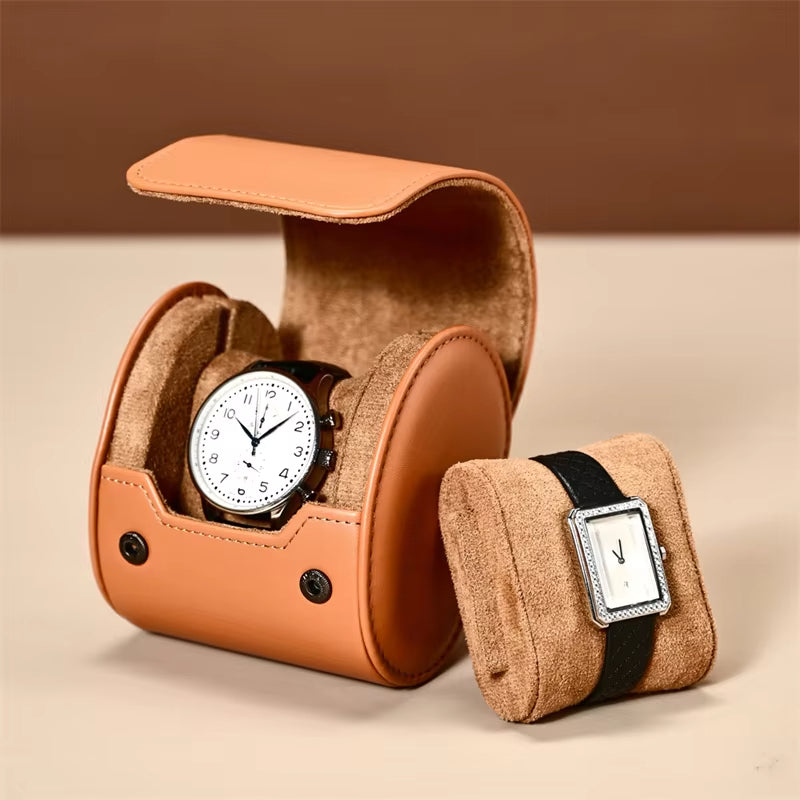 Custom Brown PU leather and velvet watch storage bag B012-13