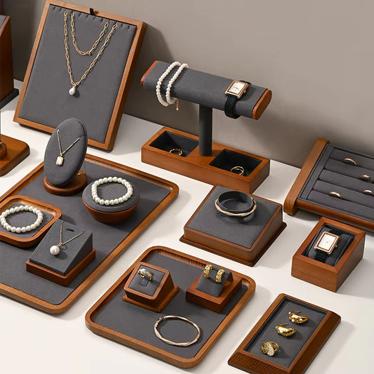 Orilv Wooden Jewelry Display Prop Gray Jewelry Organizer Ring Earring Pendant Storage Bracelet Watch Stand Counter Display Prop
