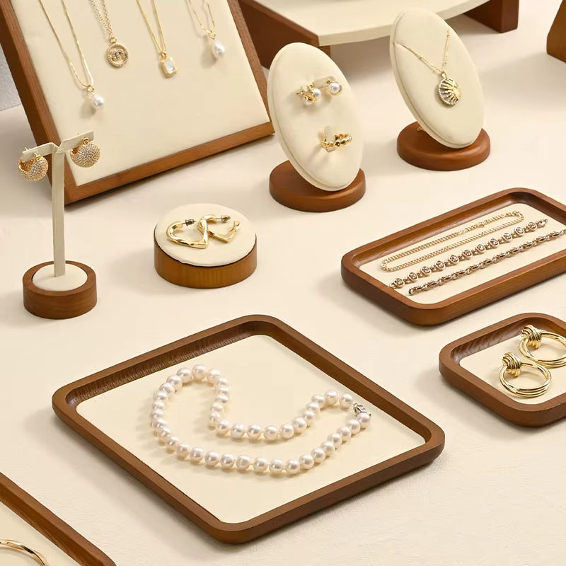 Orilv Wooden Jewelry Stand Ring Earring Pendant Rack Bracelet Jewelry Display Prop
