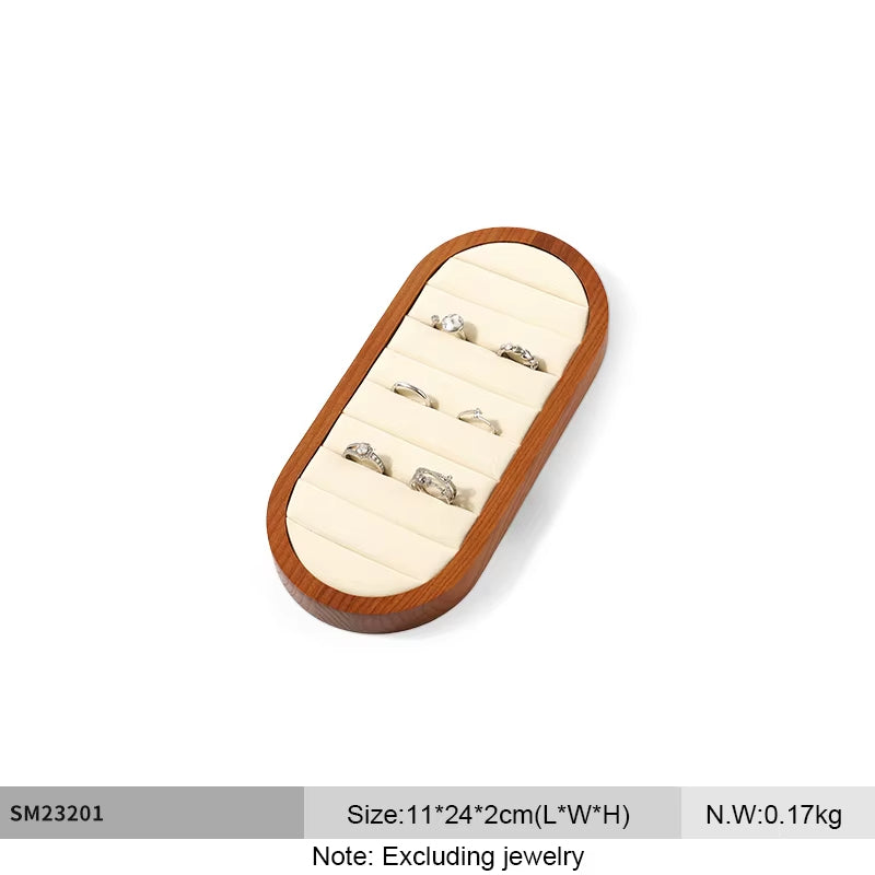 Oirlv Wooden Rings Organizer Shelf Microfiber Jewelry Display Stand:SM232