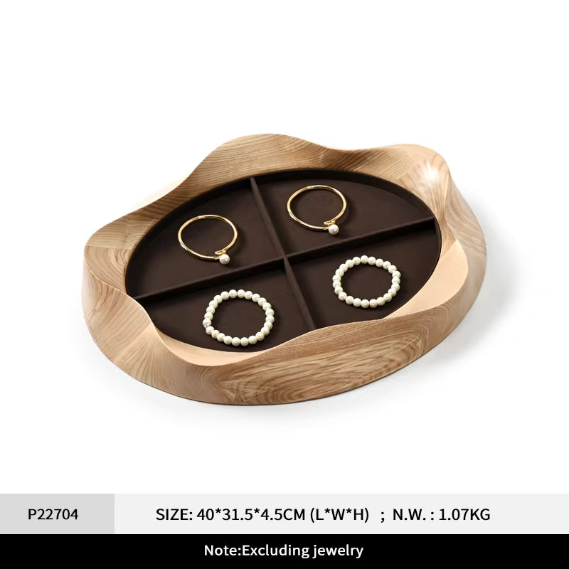 Oirlv Wooden Jewelry Tray Petal Shape Jewelry Viewing Tray