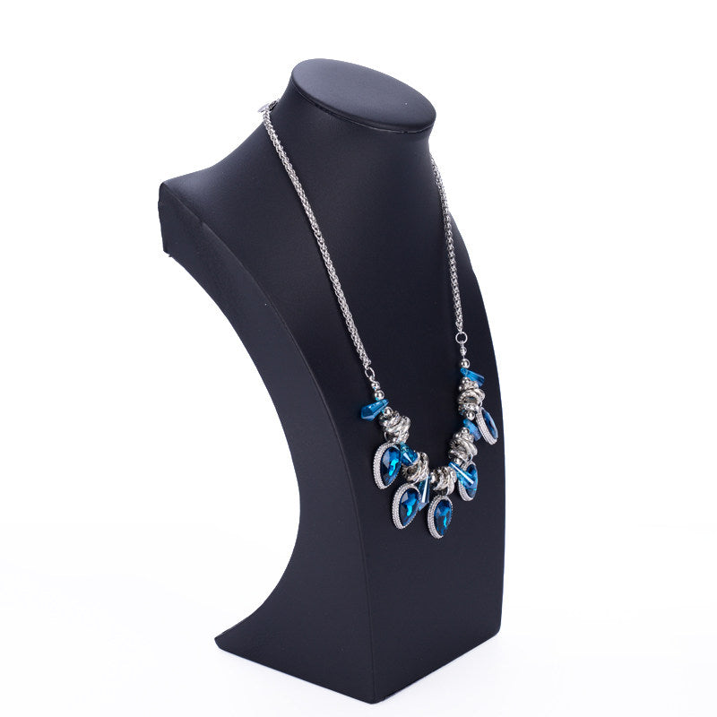 OIRLV Custom size Wooden Jewelry exhibitor Organizer for Pendant Showcase Black PU Leather Necklace Display Bust
