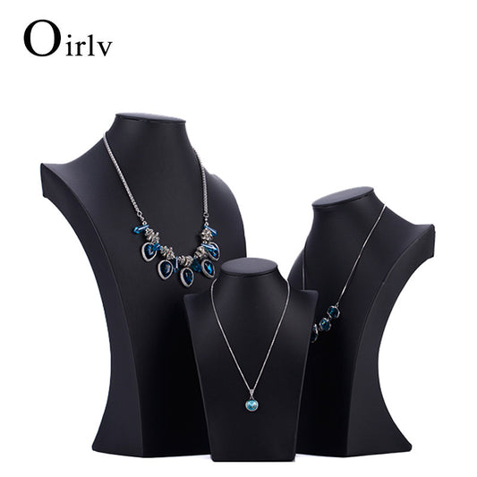 OIRLV Custom size Wooden Jewelry exhibitor Organizer for Pendant Showcase Black PU Leather Necklace Display Bust