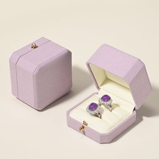 Oirlv Fashion Jewelry Box Ring Box Double Purple Wedding Ring Box:H180