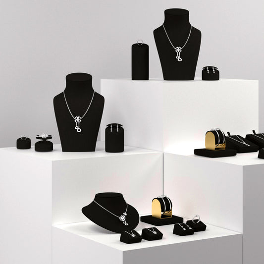 Black Microfiber Earrings Ring Jewelry Display Set TT154