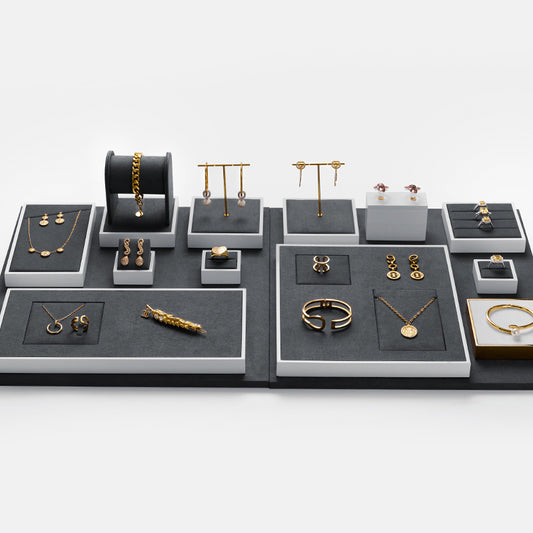 Gray Microfiber Ring Necklace Jewelry Display Set TT146