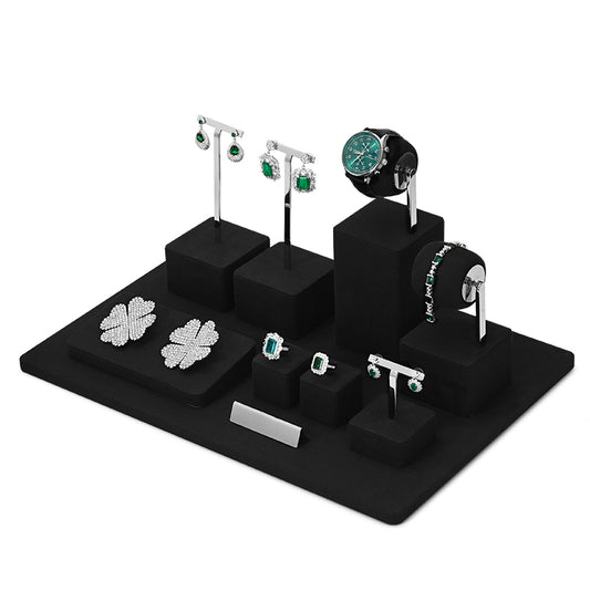 Black Microfiber Ring Necklace Jewelry Display Set TT180