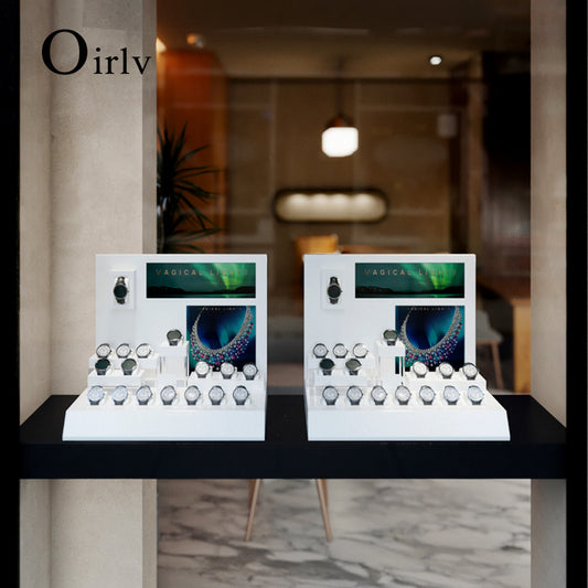 White Medium Fiberboard Metal Leather Watch Stand TT141