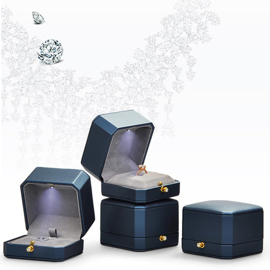 Blue PU Leather LED Light Jewelry Gift Box H096