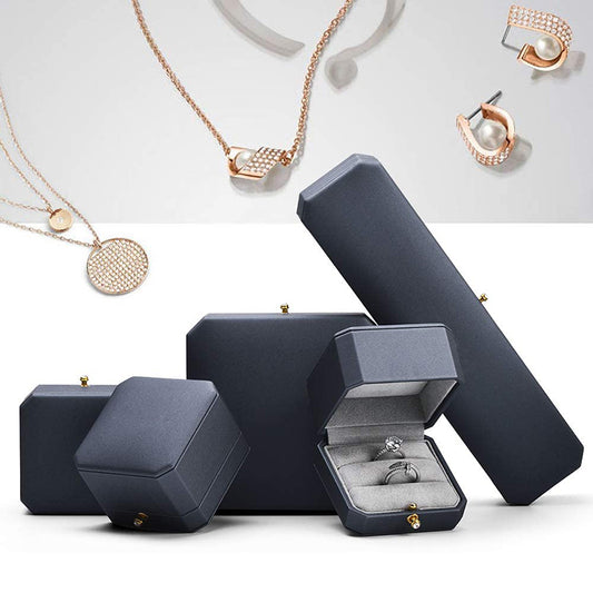 Dark Blue Octagonal PU Leather Earring Gift Box H076