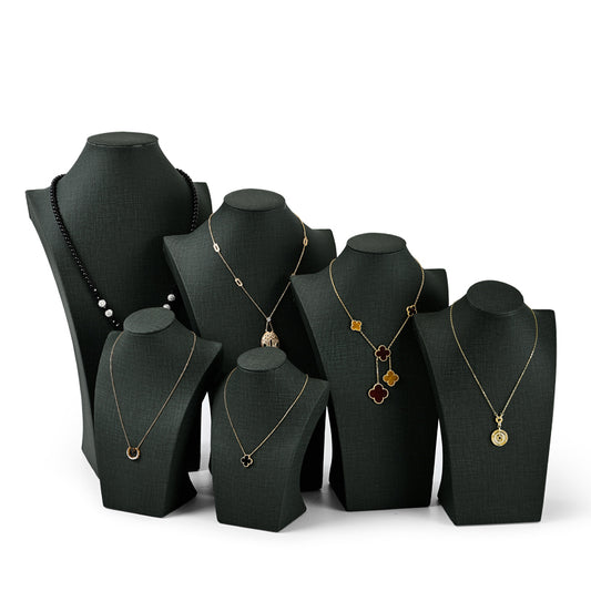 Dark Green PU Leather Necklace Bust Display Stand RX057