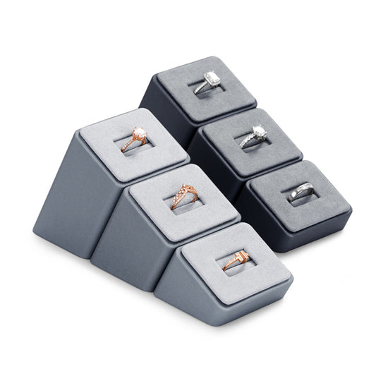 Gray Leatherette Ring Jewelry Stand Set of 3 PU094